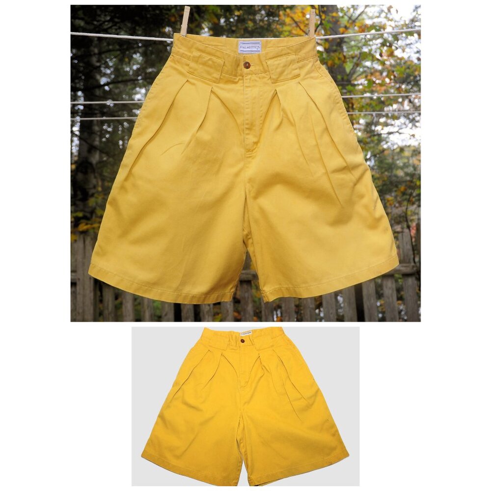 VTG 90's Palmetto's Wide Leg Pleated Cotton Shorts Mustard Gold XXS/XS